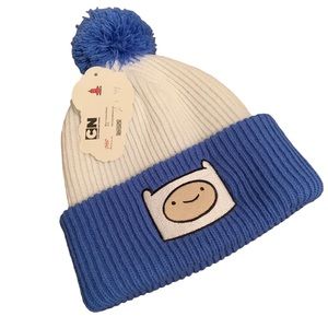 Adventure Time Cartoon Network Adult Pom Pom Blue & White Beanie